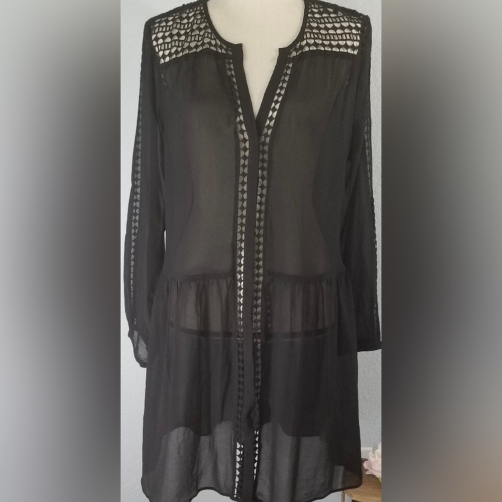 Joie Black 100% Silk Drop Waist Long Sleeve Dress SzMed